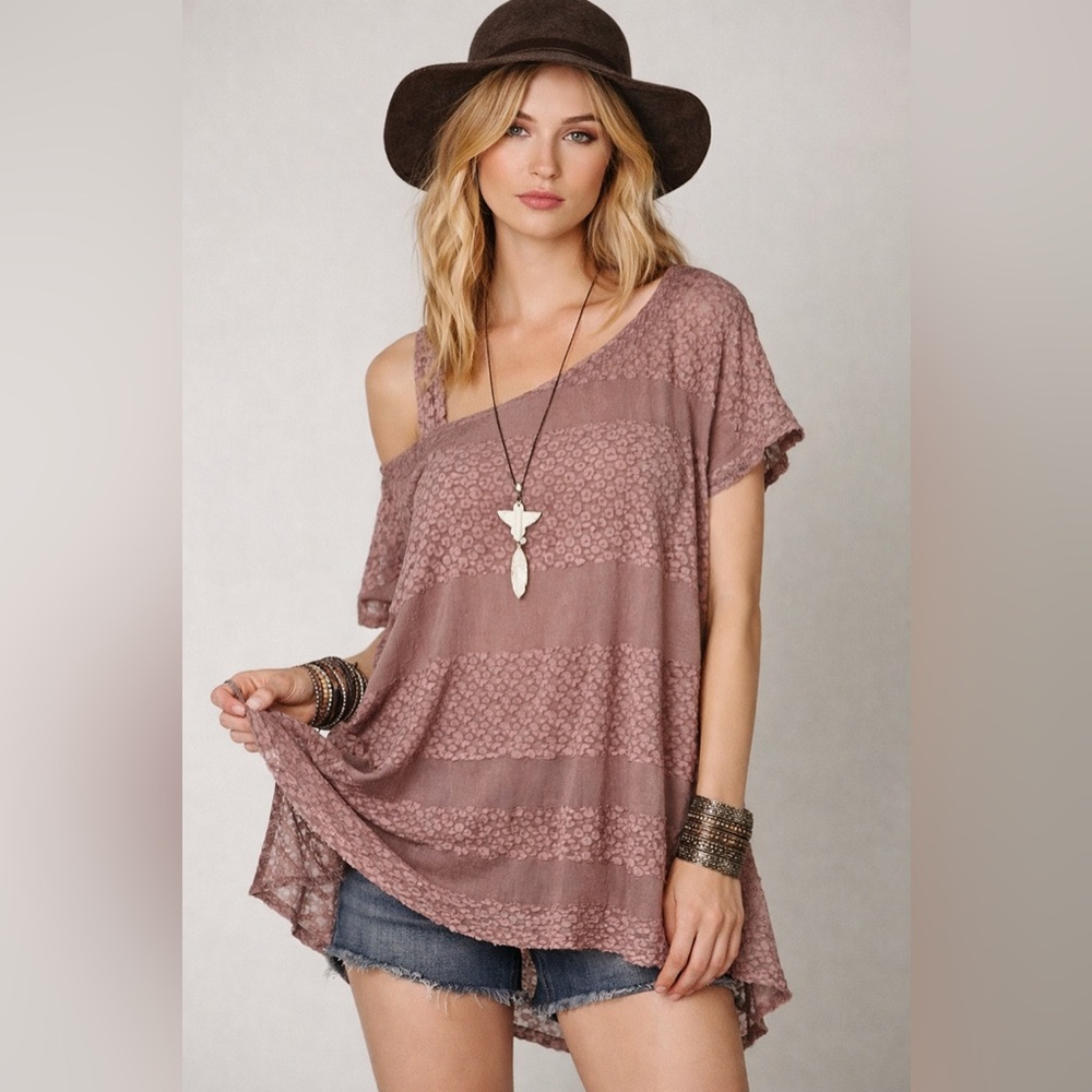 Free People Moonlight Breeze Lace Mesh Sheer Tunic Dusty Mauve Top Small